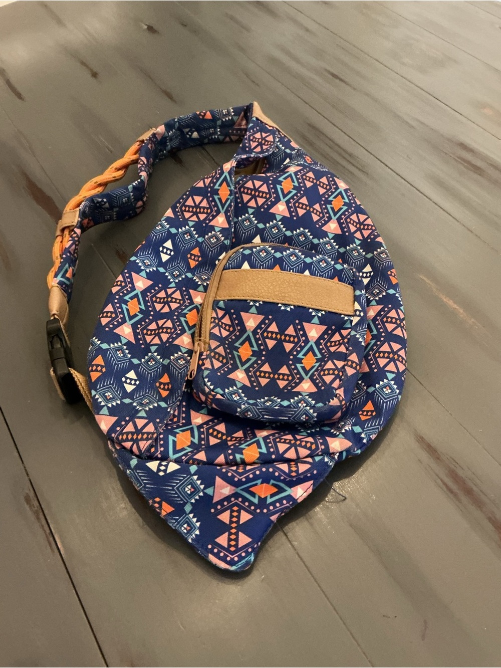 Aztec Crossbody Sling Backpack - Navy Pink Orange